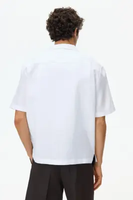 Chemise Relaxed Fit en lin mélangé avec col cubain - Blanc — photo 3