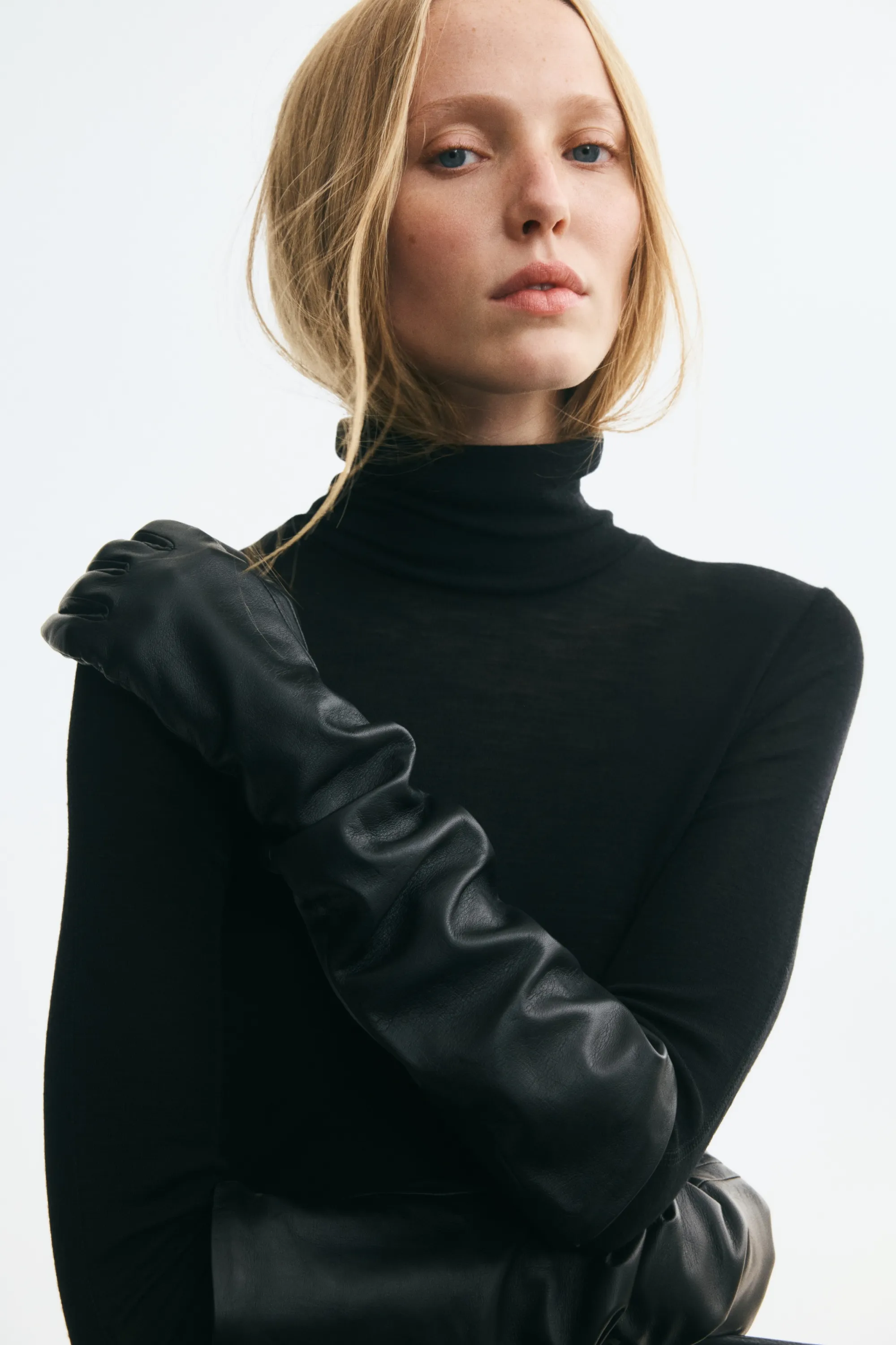 Gants longs en cuir - Noir