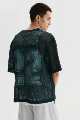 T-shirt Oversized Fit en mesh imprimé - Bleu canard foncé/22 — photo 3