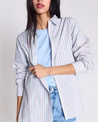 Chemise Liseron rayures rouge fond bleu — photo 3