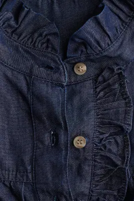 Blouse en denim avec col volanté - Bleu denim foncé — photo 4