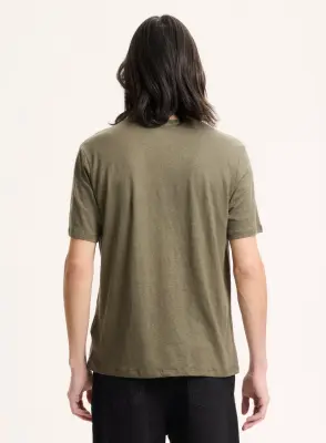 T-shirt Vert Col V Manches Courtes en Lin / Elasthanne — photo 5