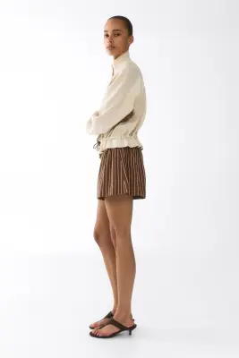 Short chic en coton - Marron/rayé — photo 3