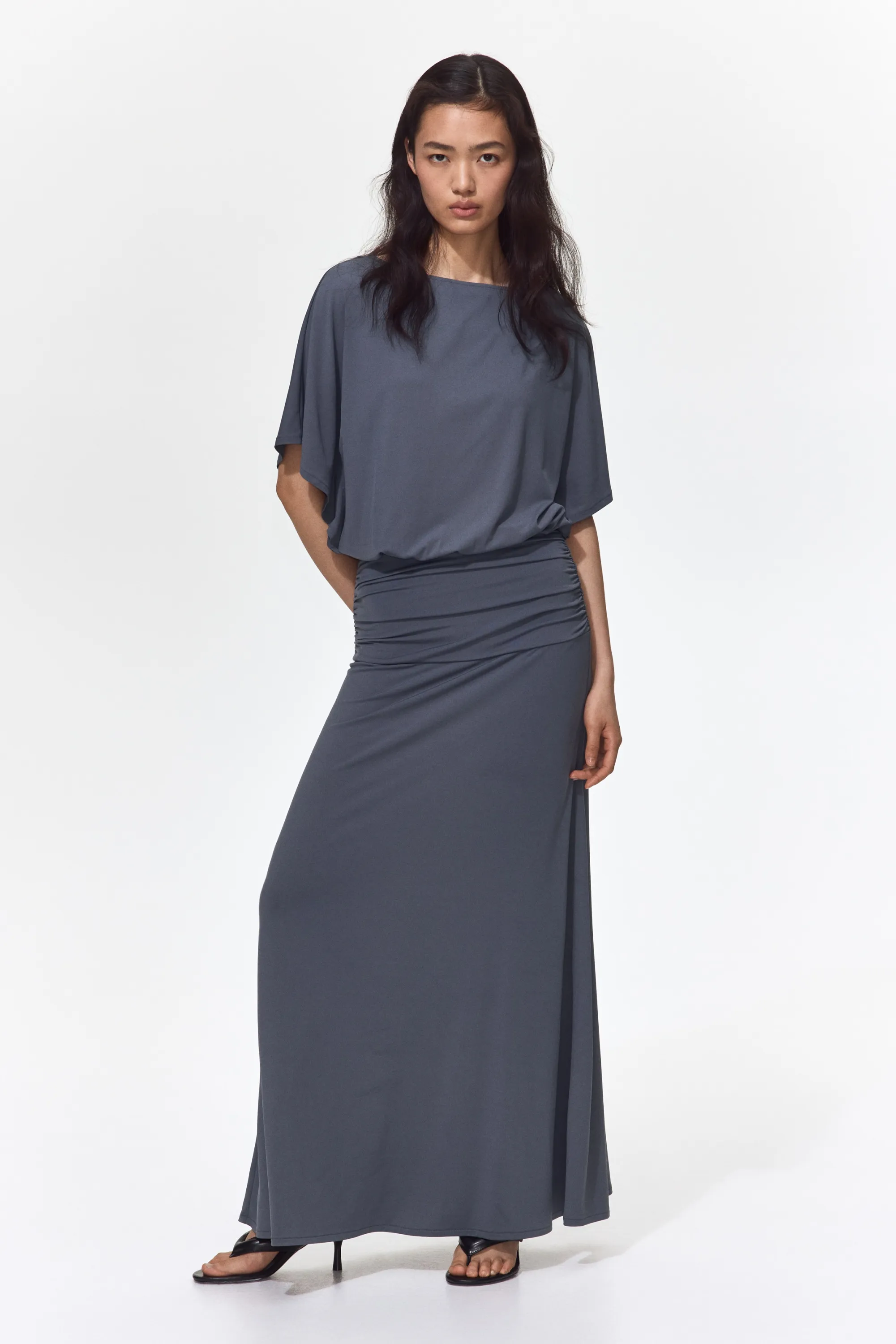 Robe maxi à effet drapé - Gris foncé