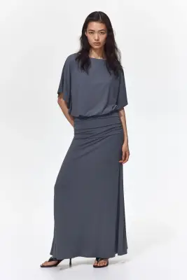 Robe maxi à effet drapé - Gris foncé — photo 1