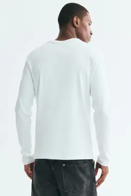 T-shirt à manches longues Slim Fit en coton - Blanc — photo 2