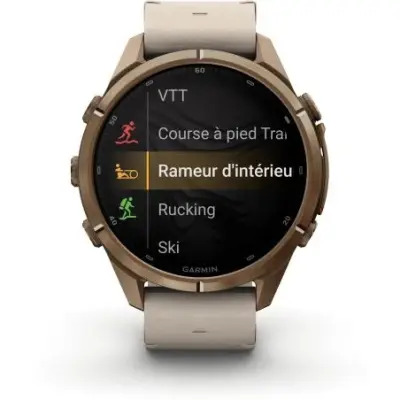 Garmin Fenix 9 Pro InReach amoled 43mm Sapphire Titane gold bracelet cuir beige crème/gris cendré 010-04335-41 — photo 2
