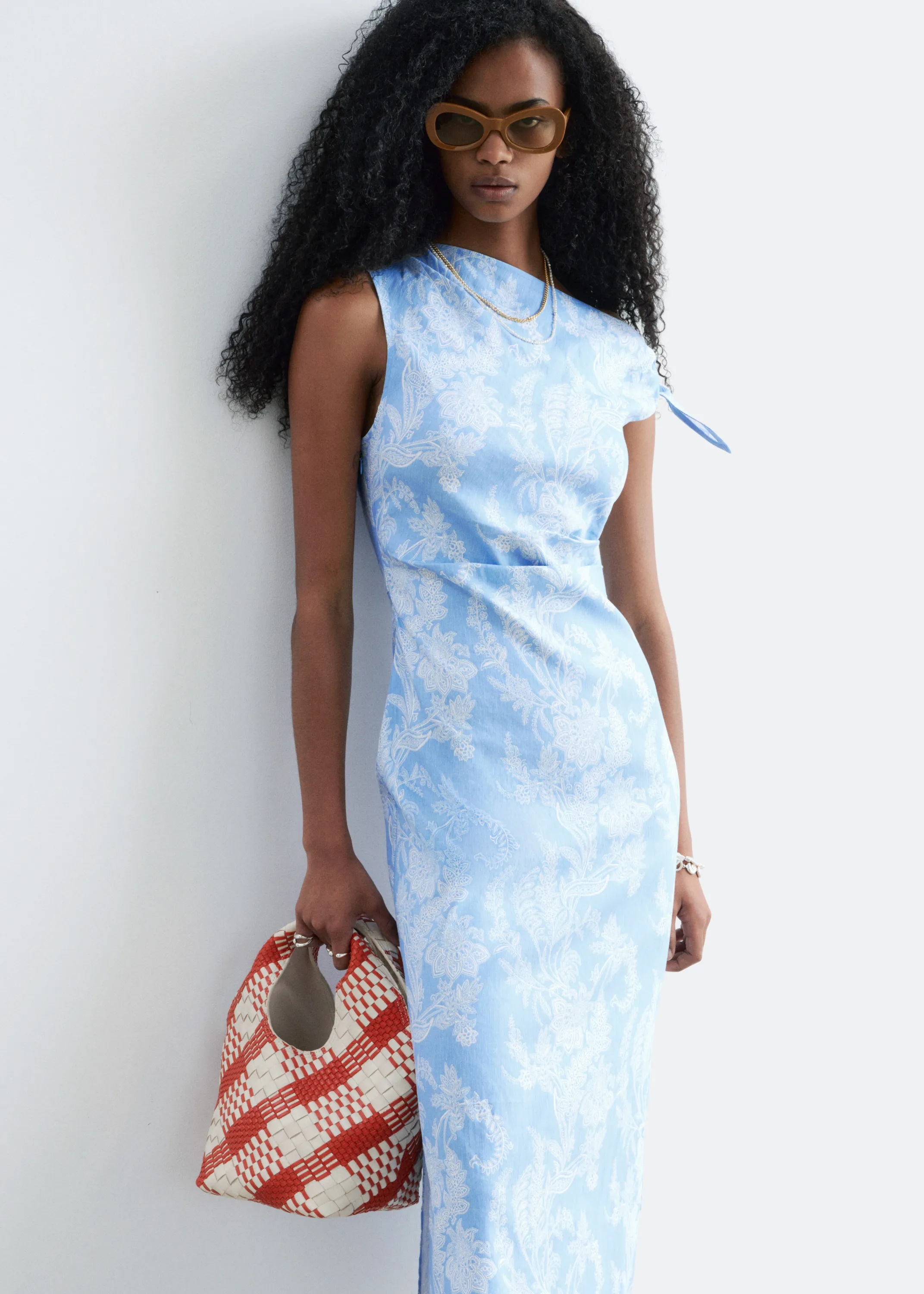 Robe midi asymétrique - Bleu clair/Motifs fleuris