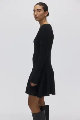 Robe volantée en maille côtelée - Noir — photo 3