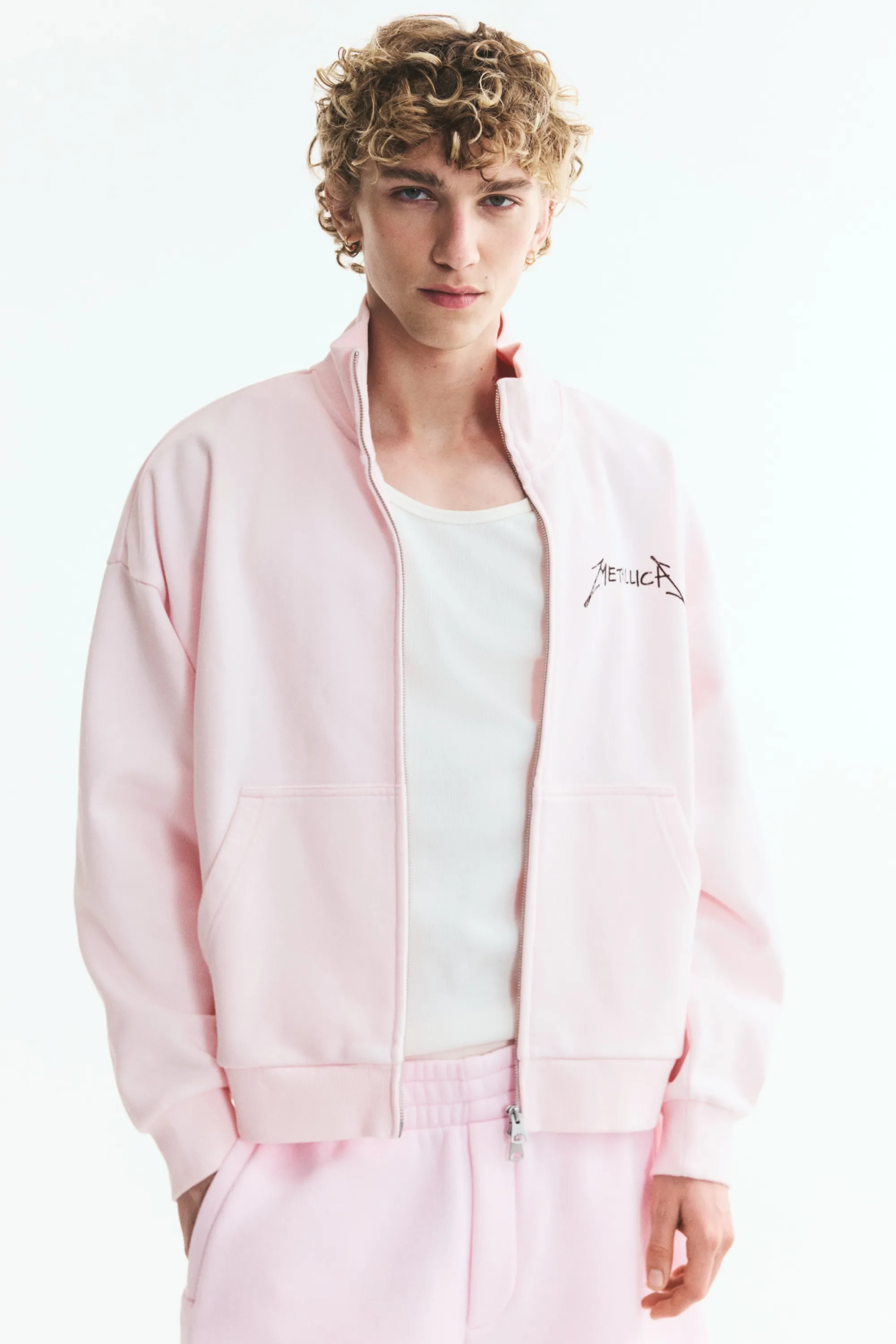 Veste imprimée Oversized Fit avec capuche et zip - Rose clair/Metallica
