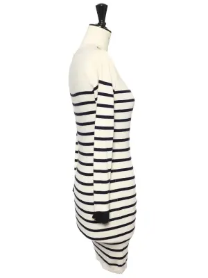 Robe pull marinière en cachemire écru rayé bleu marine Prix boutique 900€ Taille 36 — photo 3