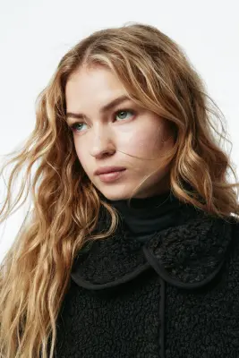 Veste en tissu Teddy bear avec col - Noir — photo 1