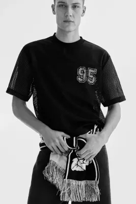 Loose Fit Printed mesh T-shirt - Noir/95 — photo 1