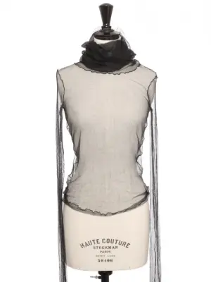 Top manches longues col roulé en tulle de soie noir Prix boutique 2000€ Taille XS — photo 1