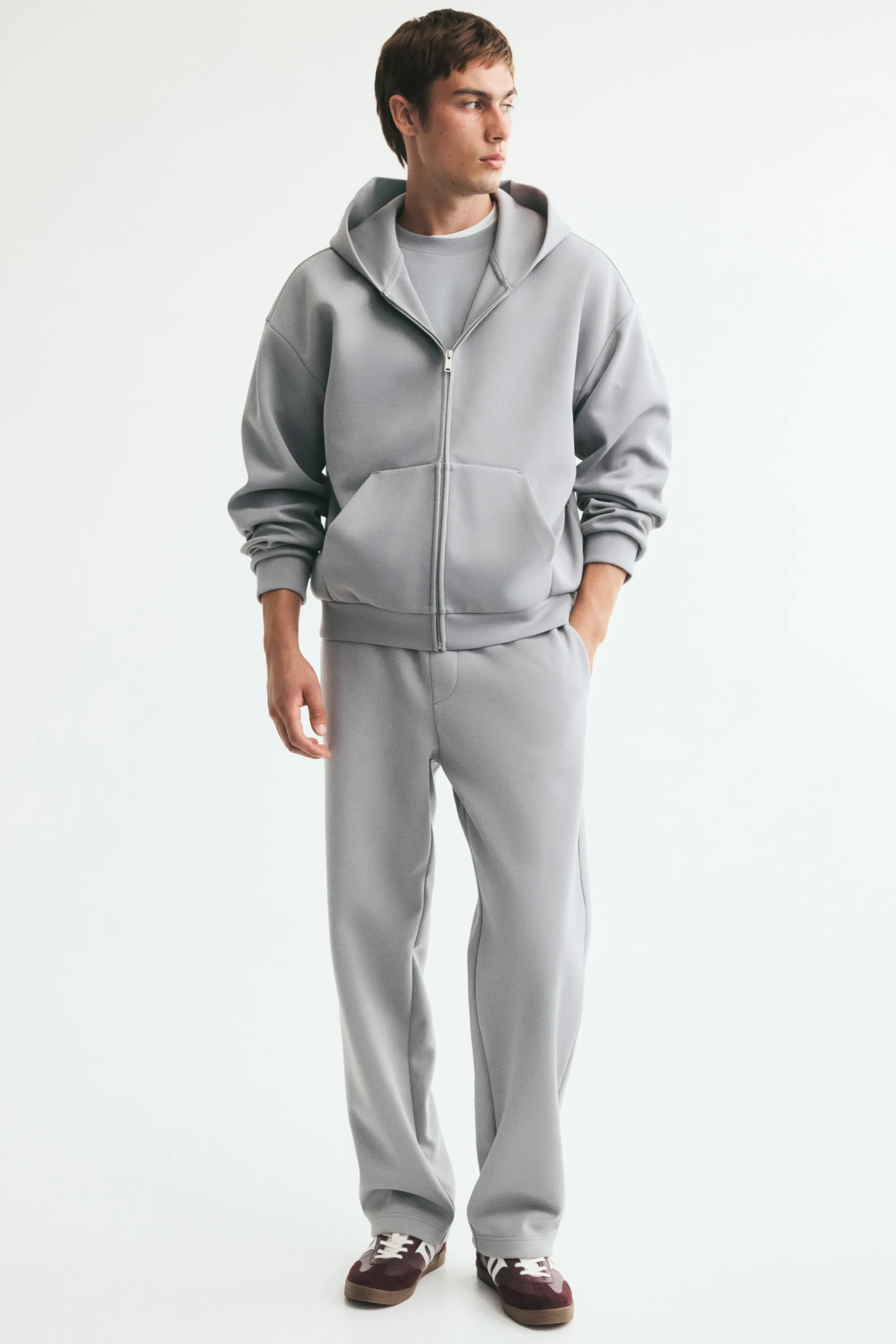 Veste à capuche zippée Oversized Fit en interlock - Gris clair
