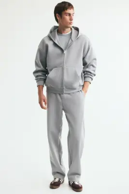 Veste à capuche zippée Oversized Fit en interlock - Gris clair — photo 1