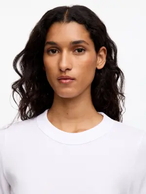 T-shirt slim côtelé à manches raccourcies - Blanc — photo 3