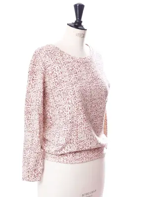 Sweat court col rond en coton blanc imprimé rouge bordeaux et rose Taille S — photo 3