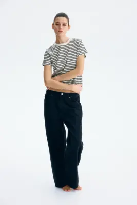 T-shirt en coton - Beige clair/rayures noires — photo 1