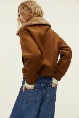 Veste avec col en tissu Teddy bear - Marron — photo 3