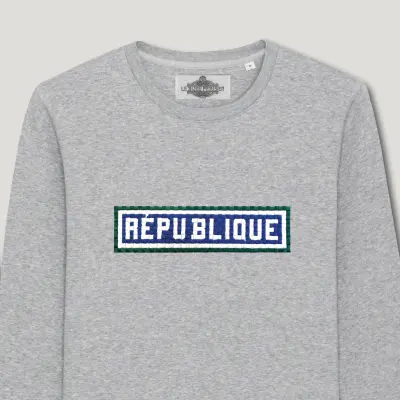 SWEAT SHIRT COTON BIO BRODÉ - RÉPUBLIQUE - GRIS — photo 2