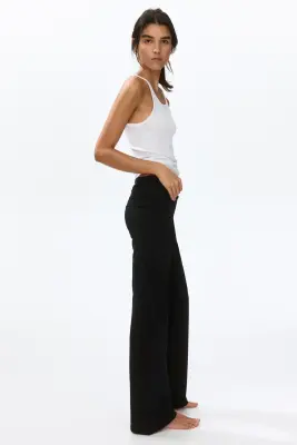 Pantalon en coton avec ceinture repliée - Noir — photo 2