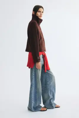 Veste courte avec col entonnoir - Marron foncé — photo 3