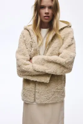 Veste à capuche en tissu Teddy bear - Beige — photo 2