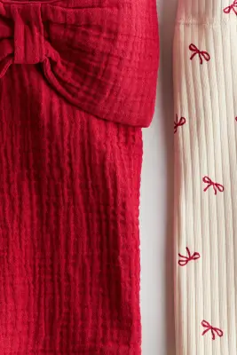 Ensemble 2 pièces avec blouse et legging - Rouge/nœuds — photo 2