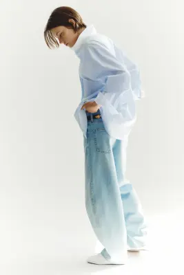 Chemise à col droit - Bleu clair/rayé — photo 3