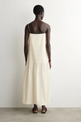 ROBE MIDI FRONCÉE À TAILLE BASSE EN POPELINE - IVOIRE — photo 4