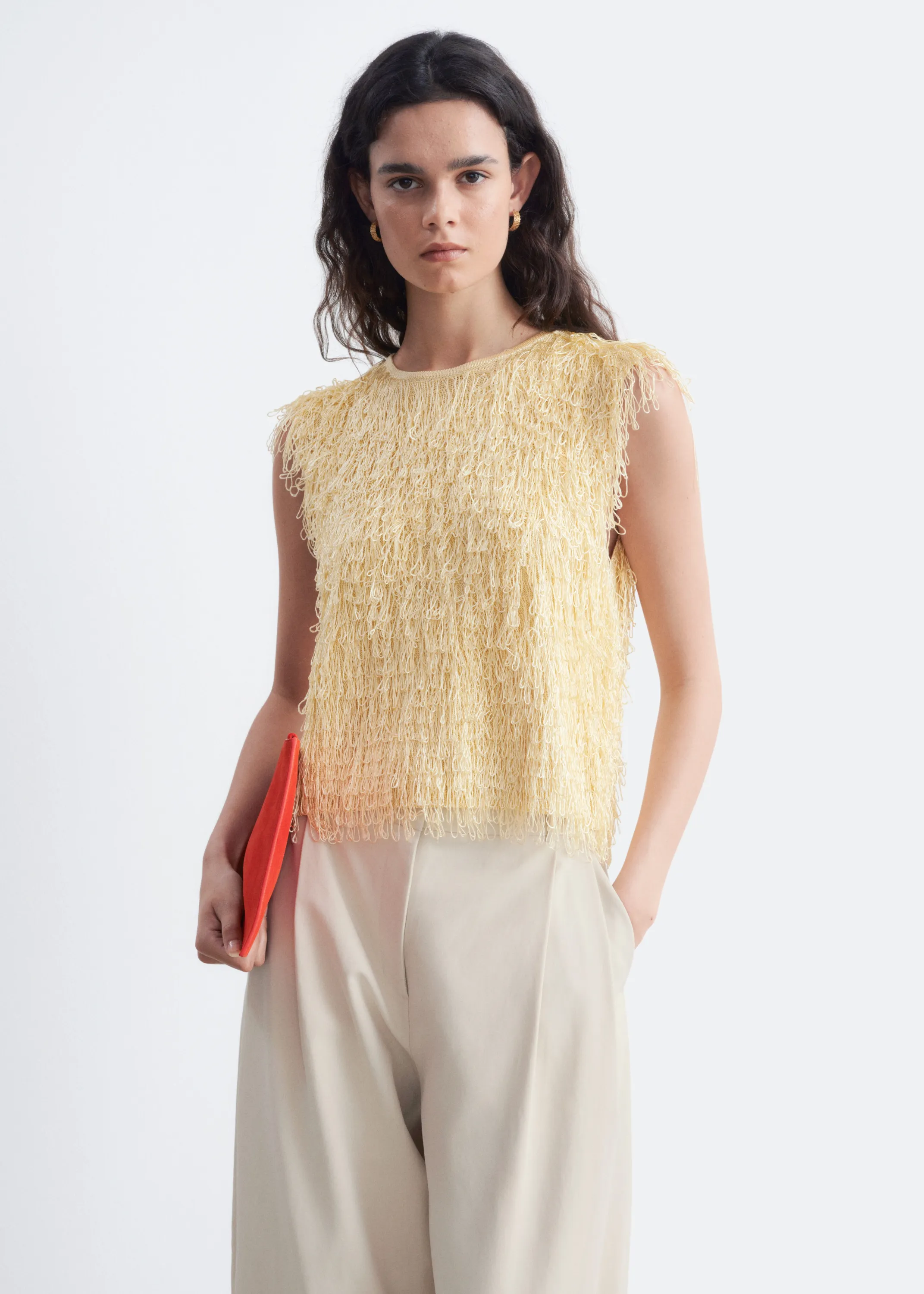 Haut à franges - Couleur crème