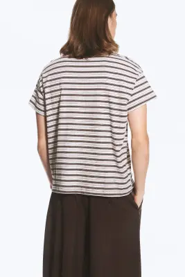 T-shirt carré en coton - Rayé Marron/Blanc/Orange — photo 2
