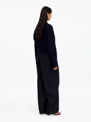 Pantalon en laine nattée - Bleu foncé — photo 2
