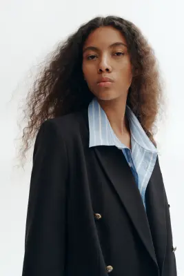 Blazer croisé en twill - Noir — photo 2