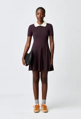 Robe patineuse maille col chemise