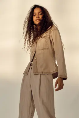 Veste ajustée en denim - Beige — photo 1