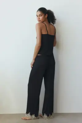 Pyjama en jersey avec dentelle - Noir/crème — photo 4