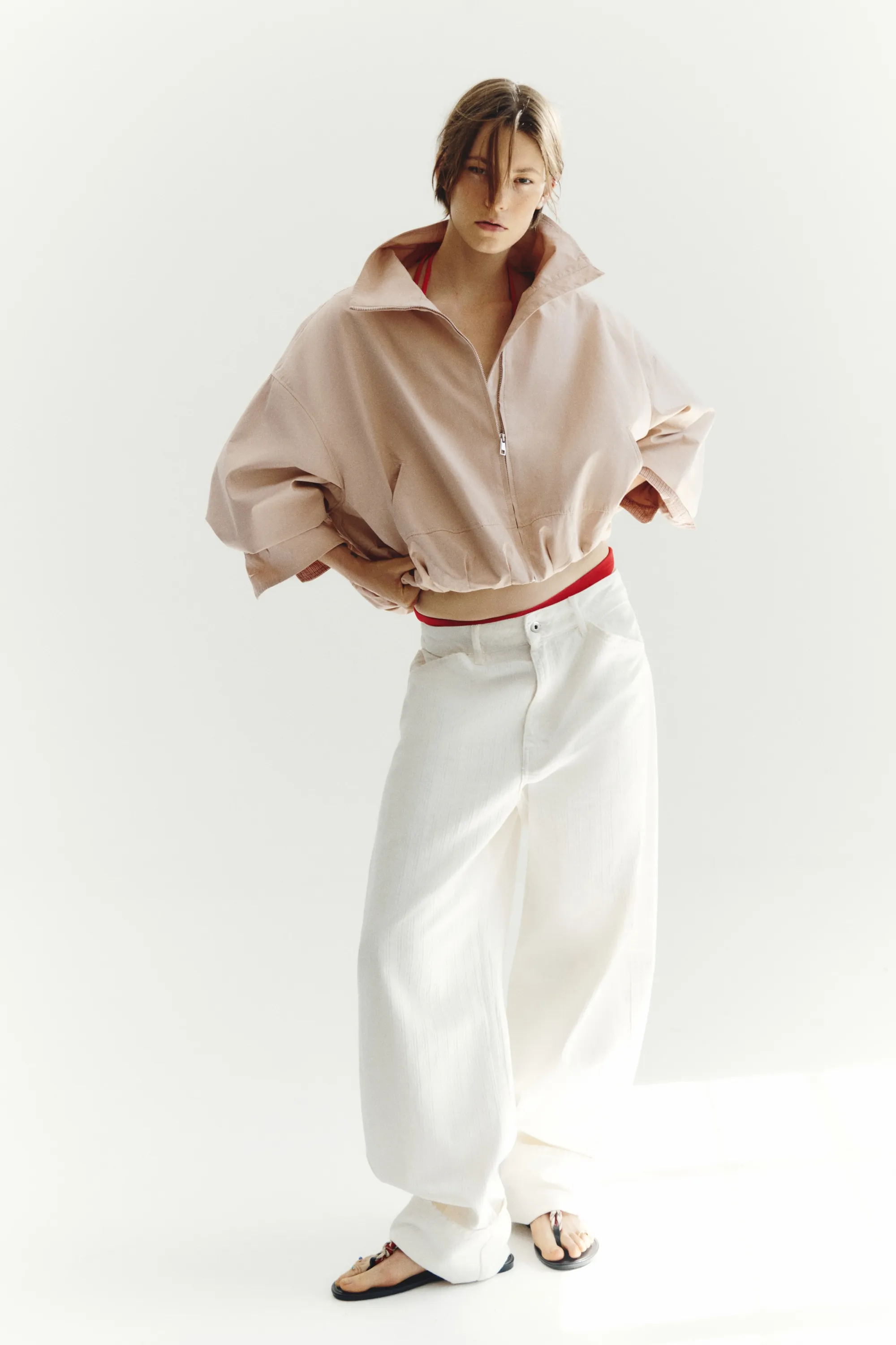 Veste oversize avec base à effet boule - Beige clair