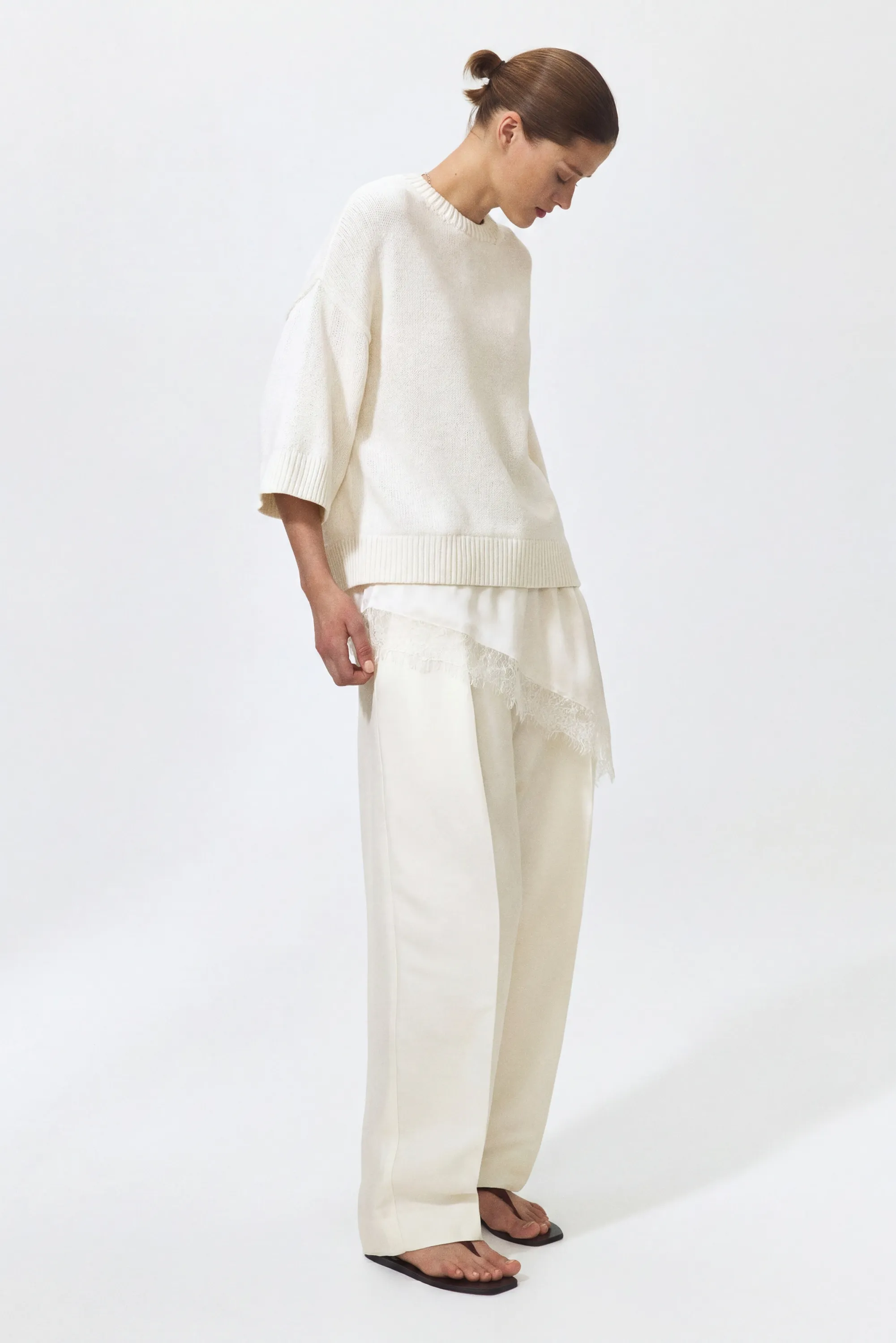 Pull à effet superposé - Crème