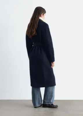 Manteau volumineux en laine avec ceinture - Bleu marine — photo 5