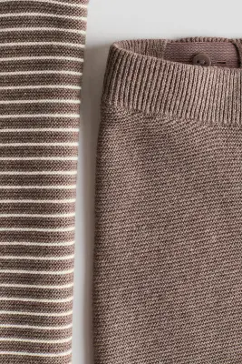 Ensemble 2 pièces en maille fine de coton - Marron/rayures blanches — photo 4