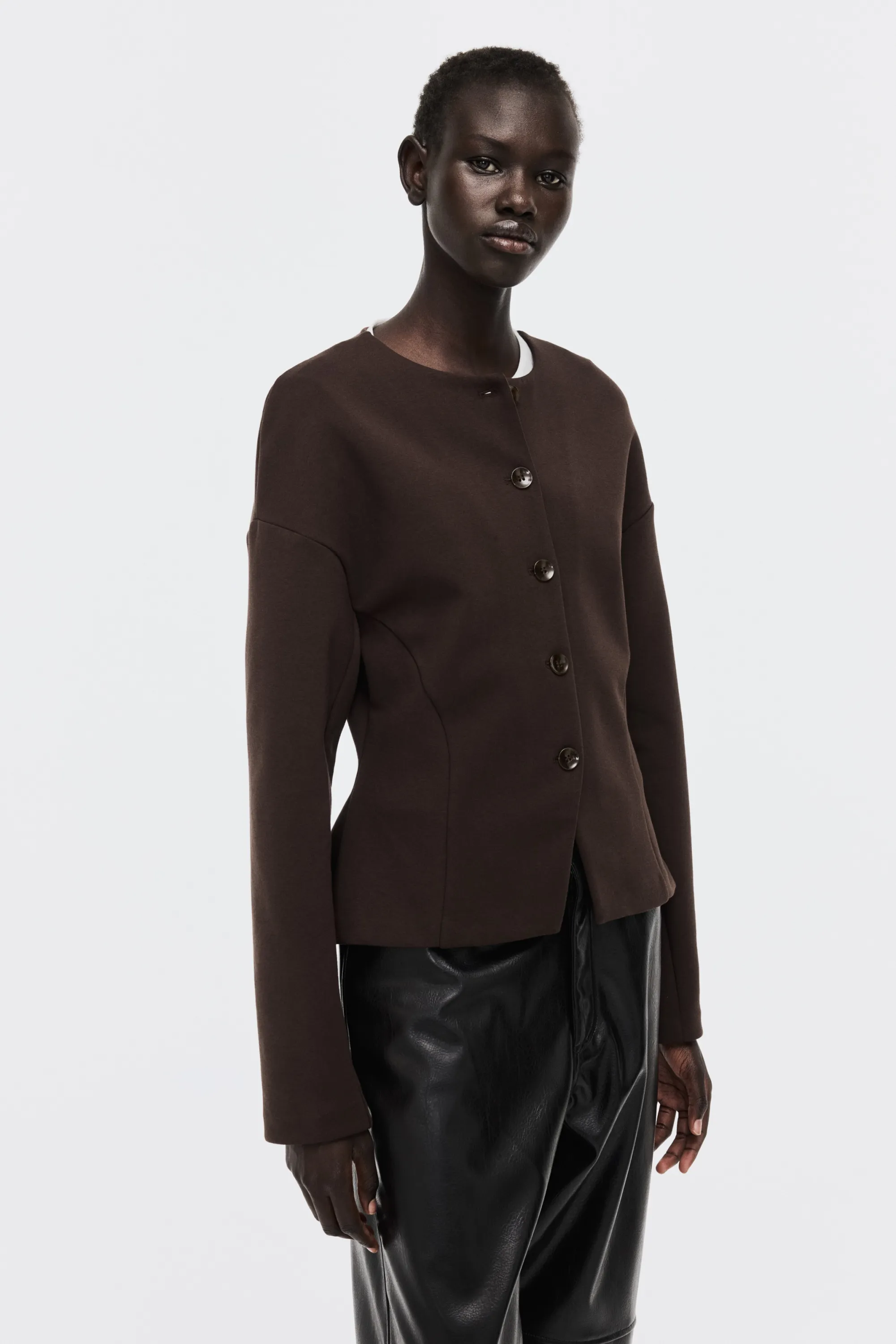 Blazer sans col en scuba - Marron foncé