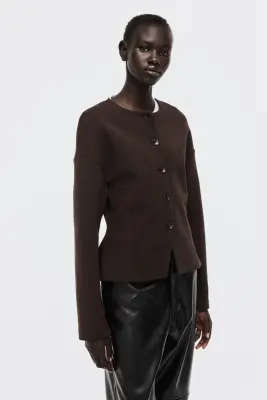 Blazer sans col en scuba - Marron foncé — photo 1