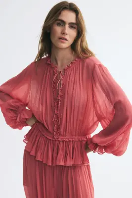 Blouse froissée en viscose - Rouge ancien clair — photo 2