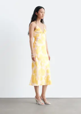 Robe combinaison midi en satin - Jaune — photo 3
