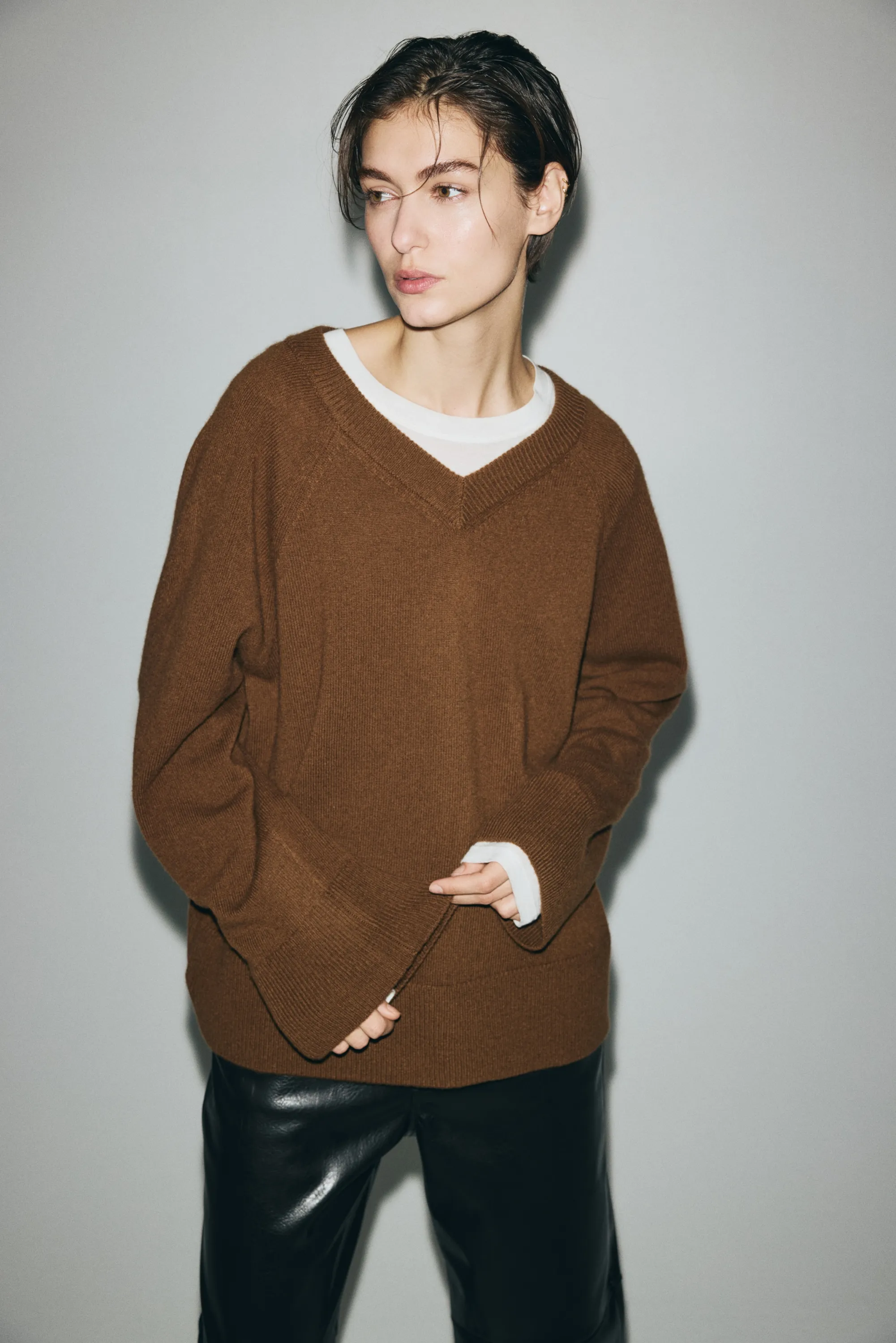 Pull oversize en laine - Marron