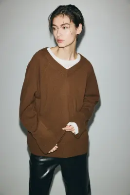 Pull oversize en laine - Marron — photo 1