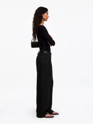Pantalon en laine bouclée mélangée - Noir — photo 2
