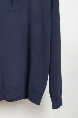 Roberto Collina – Knit LS Skipper Polo Neck Sweater – Navy — photo 3